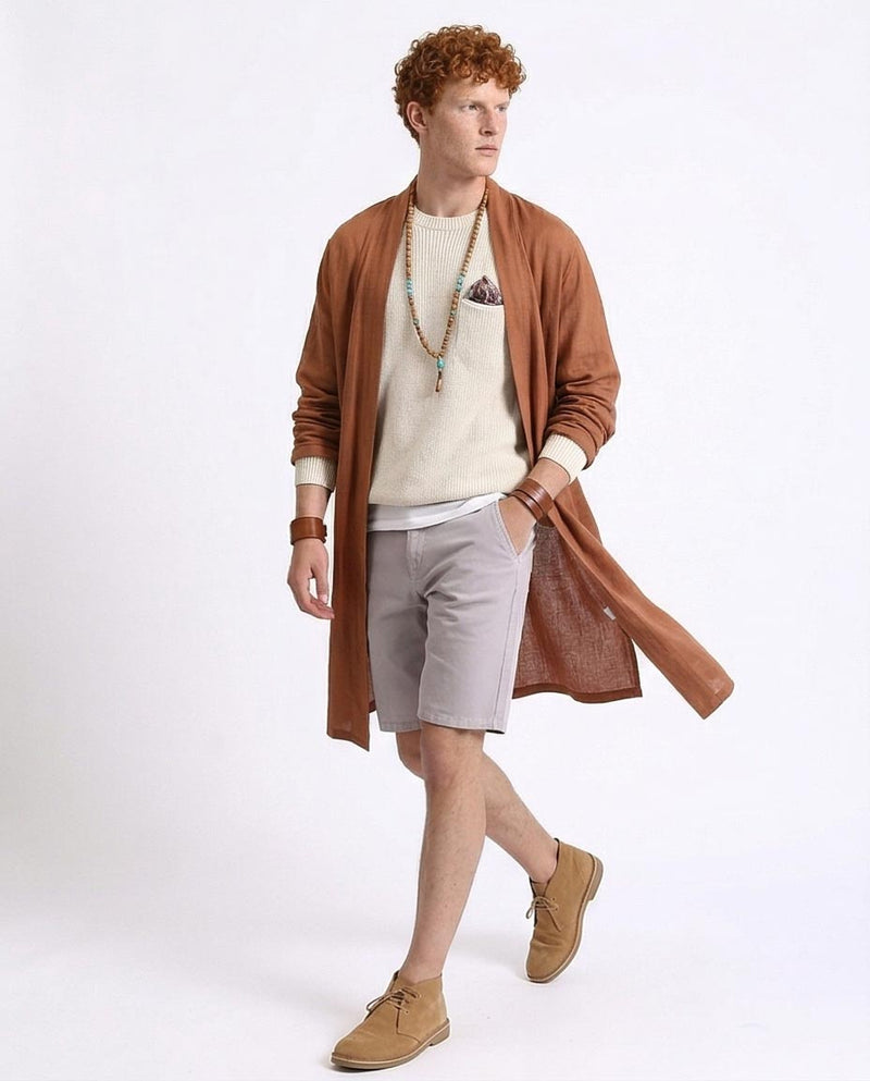 Ravin Men’s Slim-Fit Chino Shorts - Light Grey/Lilac Tinted with Contrast Stitching - R209462