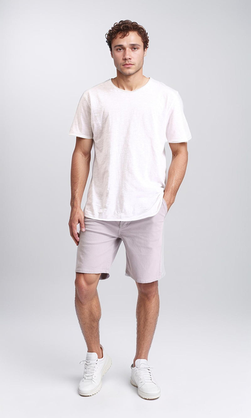 R209462 - Casual Solid Cotton Shorts - Light Grey