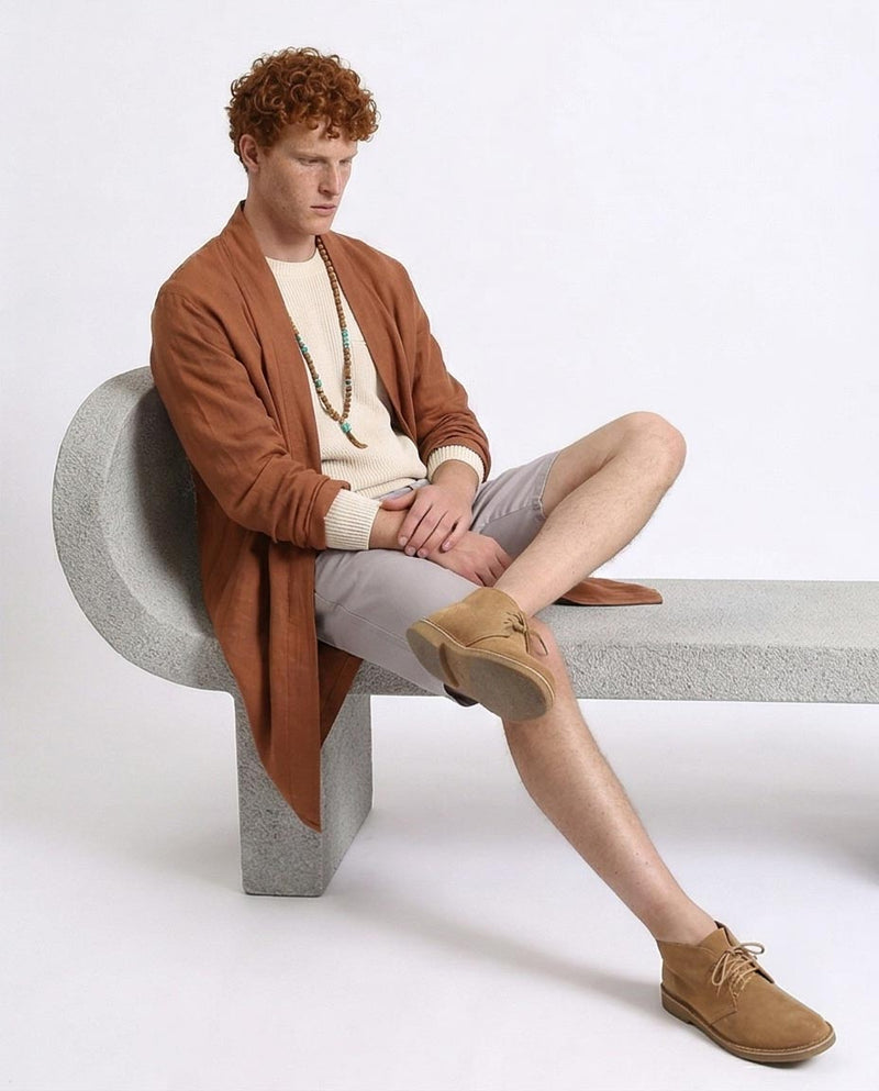 Ravin Men’s Slim-Fit Chino Shorts - Light Grey/Lilac Tinted with Contrast Stitching - R209462