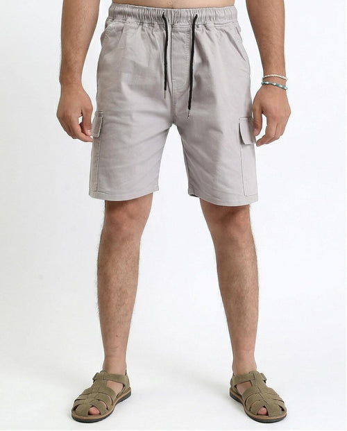 Men's Cargo Utility Shorts - Relaxed Fit Drawstring Shorts with Side Pockets In Dove Grey