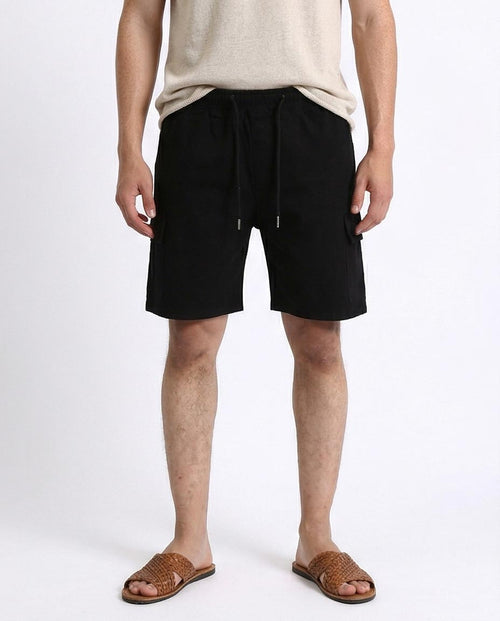 Men's Relaxed Fit Cargo Shorts - Urban Utility Drawstring Shorts In Black