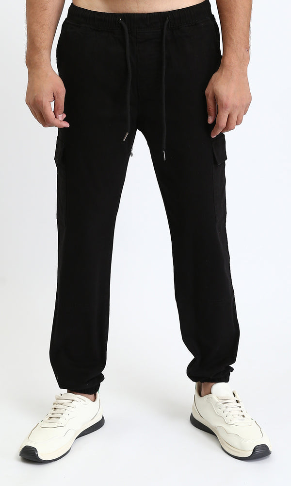 R209467 - Slip On Regular Solid Cargo Pants - Black