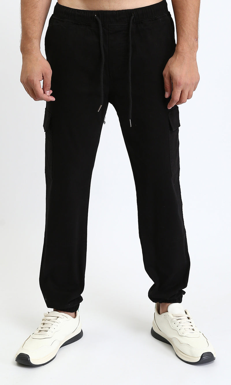 R209467 - Slip On Regular Solid Cargo Pants - Black