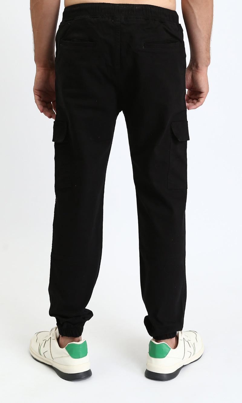 R209467 - Slip On Regular Solid Cargo Pants - Black