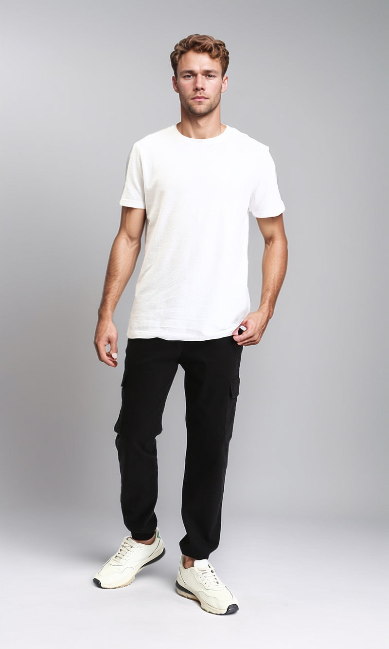 R209467 - Slip On Regular Solid Cargo Pants - Black