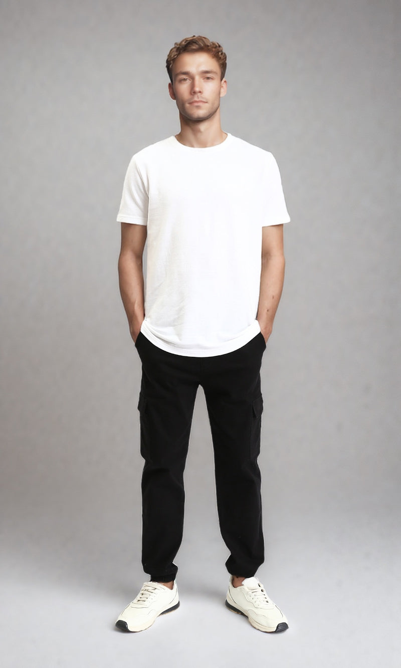 R209467 - Slip On Regular Solid Cargo Pants - Black