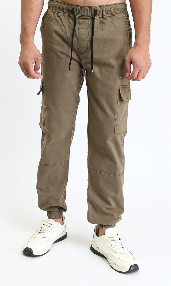 R209468 - Slip On Regular Solid Cargo Pants - Dark Khaki
