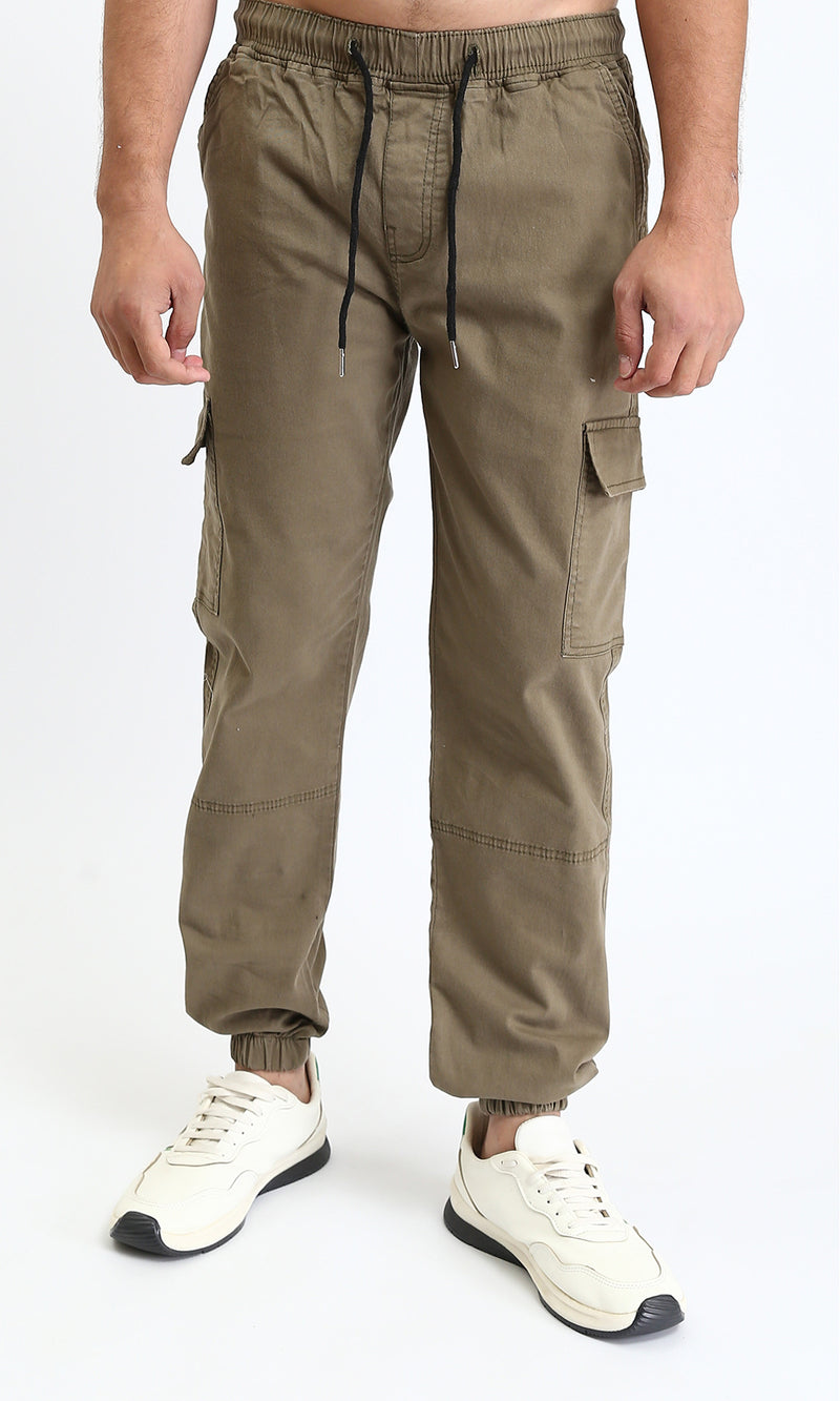 R209468 - Slip On Regular Solid Cargo Pants - Dark Khaki