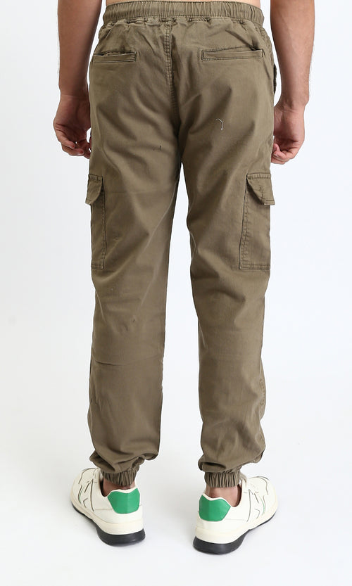 R209468 - Slip On Regular Solid Cargo Pants - Dark Khaki