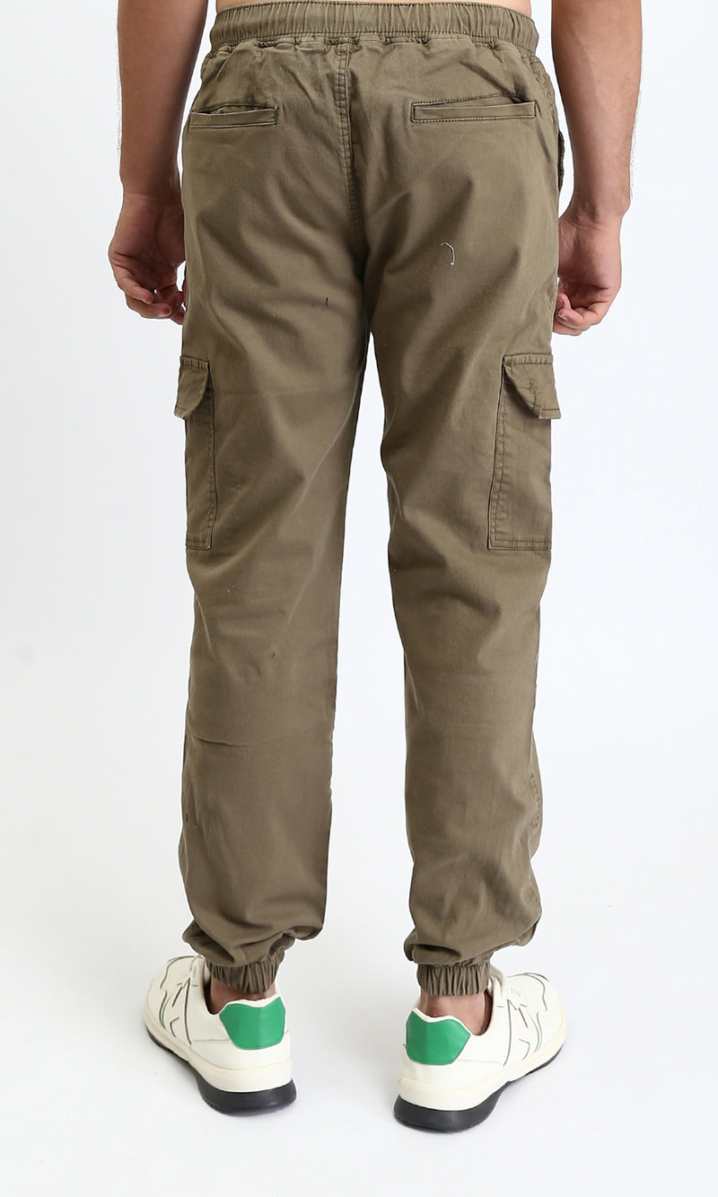 R209468 - Slip On Regular Solid Cargo Pants - Dark Khaki