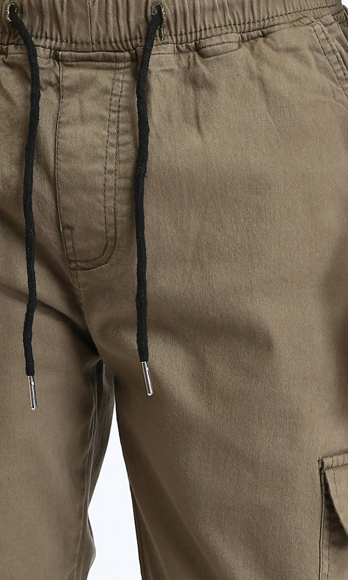 R209468 - Slip On Regular Solid Cargo Pants - Dark Khaki