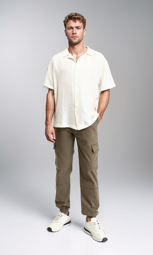 R209468 - Slip On Regular Solid Cargo Pants - Dark Khaki