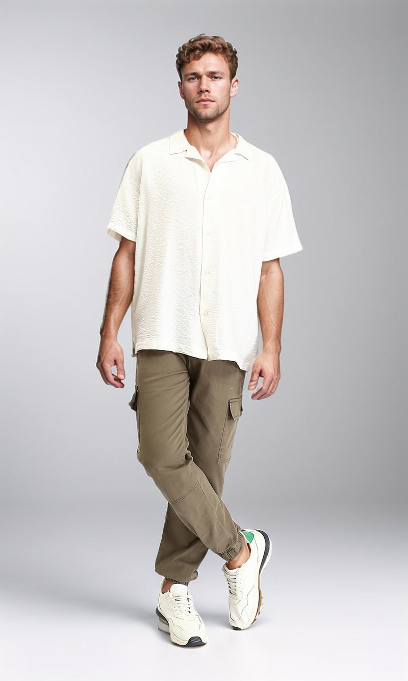 R209468 - Slip On Regular Solid Cargo Pants - Dark Khaki