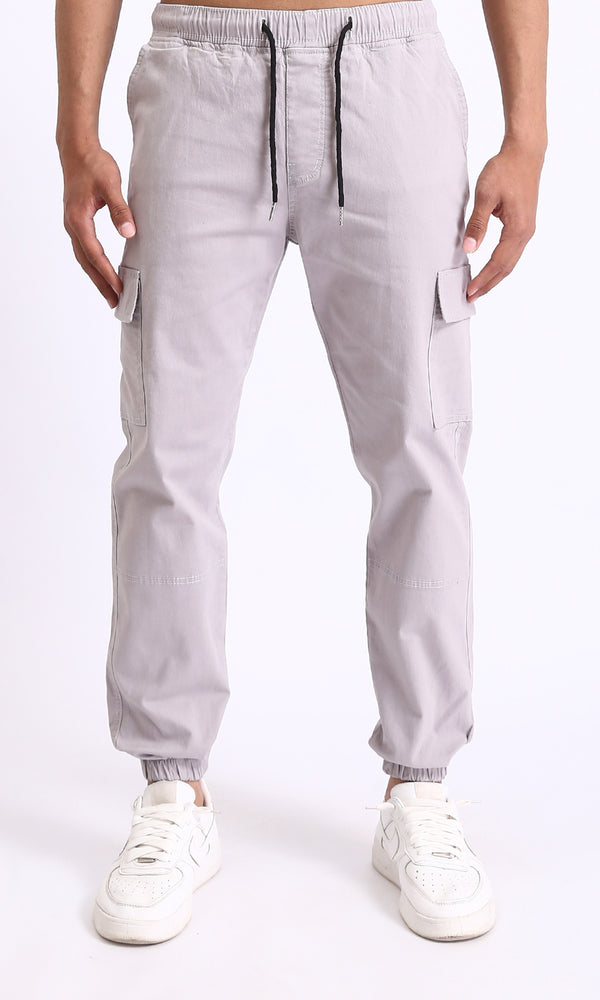 R209469 - Casual Cargo Pants with Hem - Light Grey