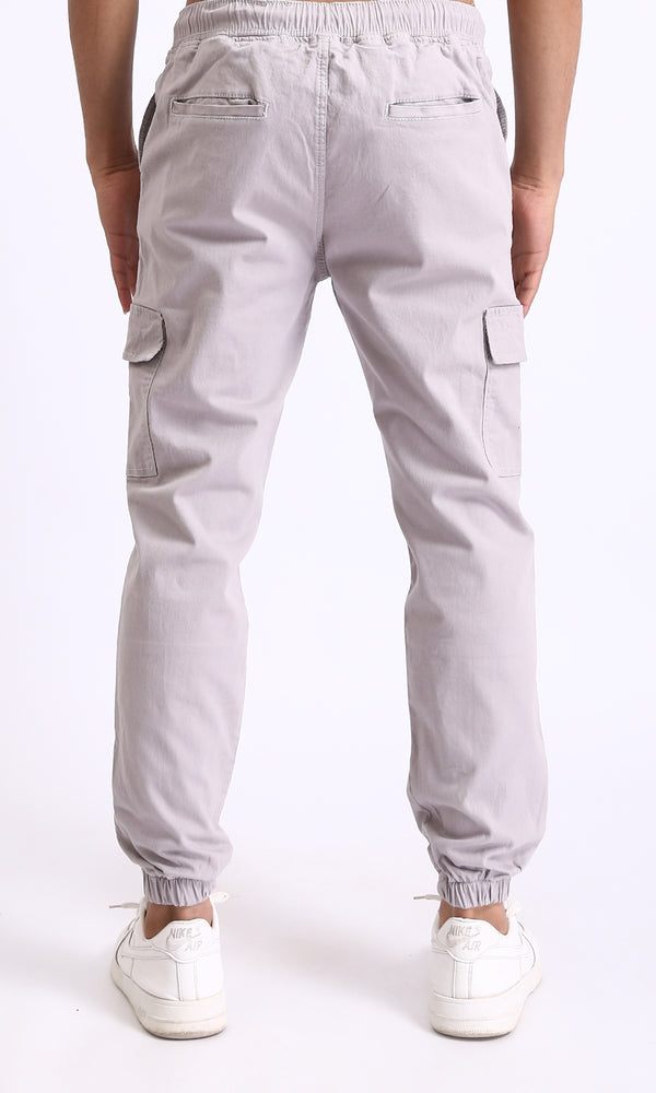 R209469 - Casual Cargo Pants with Hem - Light Grey