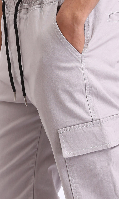 R209469 - Casual Cargo Pants with Hem - Light Grey