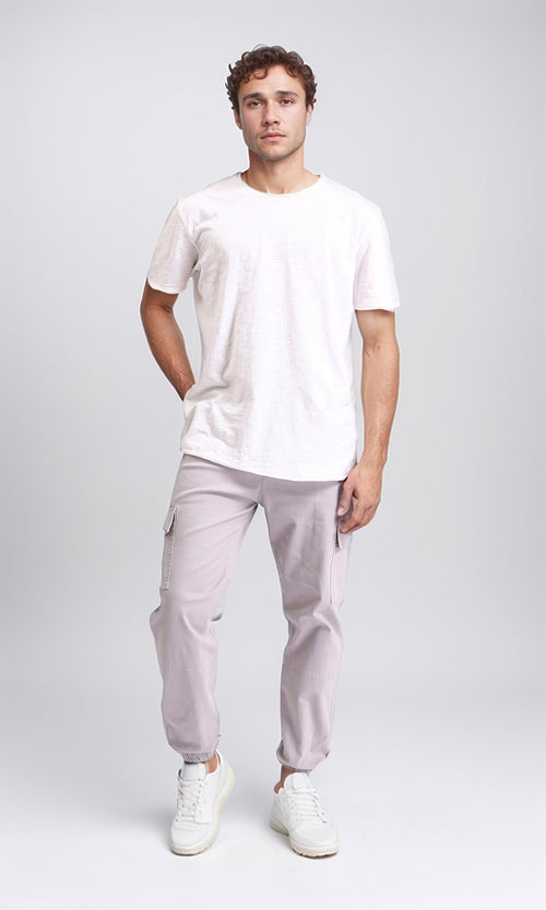 R209469 - Casual Cargo Pants with Hem - Light Grey