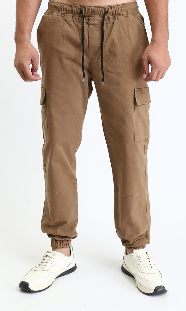 R209470 - Slip On Regular Solid Cargo Pants - Light Brown