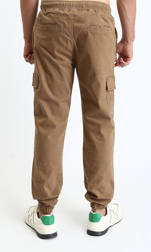 R209470 - Slip On Regular Solid Cargo Pants - Light Brown