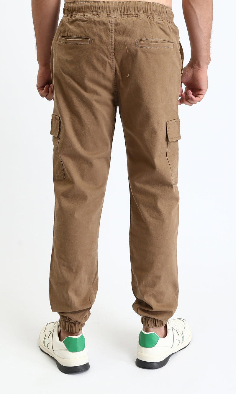R209470 - Slip On Regular Solid Cargo Pants - Light Brown