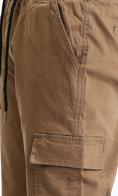 R209470 - Slip On Regular Solid Cargo Pants - Light Brown