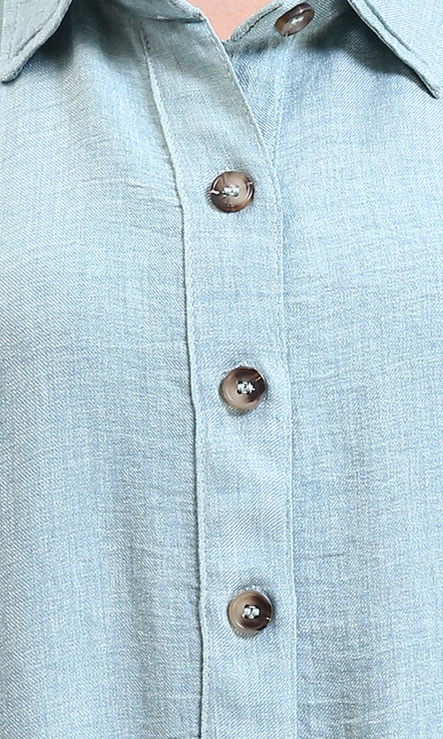 R209473 - Loose Fit Long Sleeves Buttoned Jumpsuit - Mint