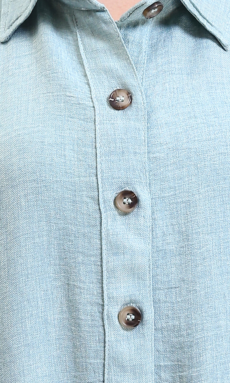 R209473 - Loose Fit Long Sleeves Buttoned Jumpsuit - Mint