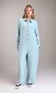 R209473 - Loose Fit Long Sleeves Buttoned Jumpsuit - Mint