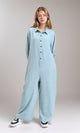 R209473 - Loose Fit Long Sleeves Buttoned Jumpsuit - Mint