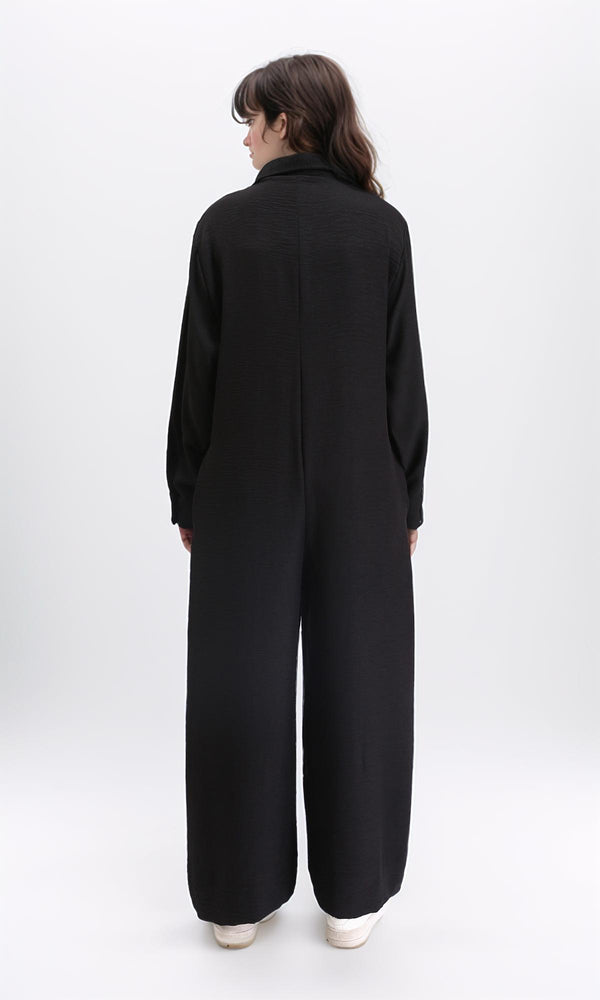 R209474 - Long Sleeves Summer Buttoned Jumpsuit - Black