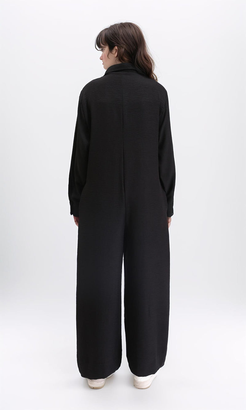 R209474 - Long Sleeves Summer Buttoned Jumpsuit - Black
