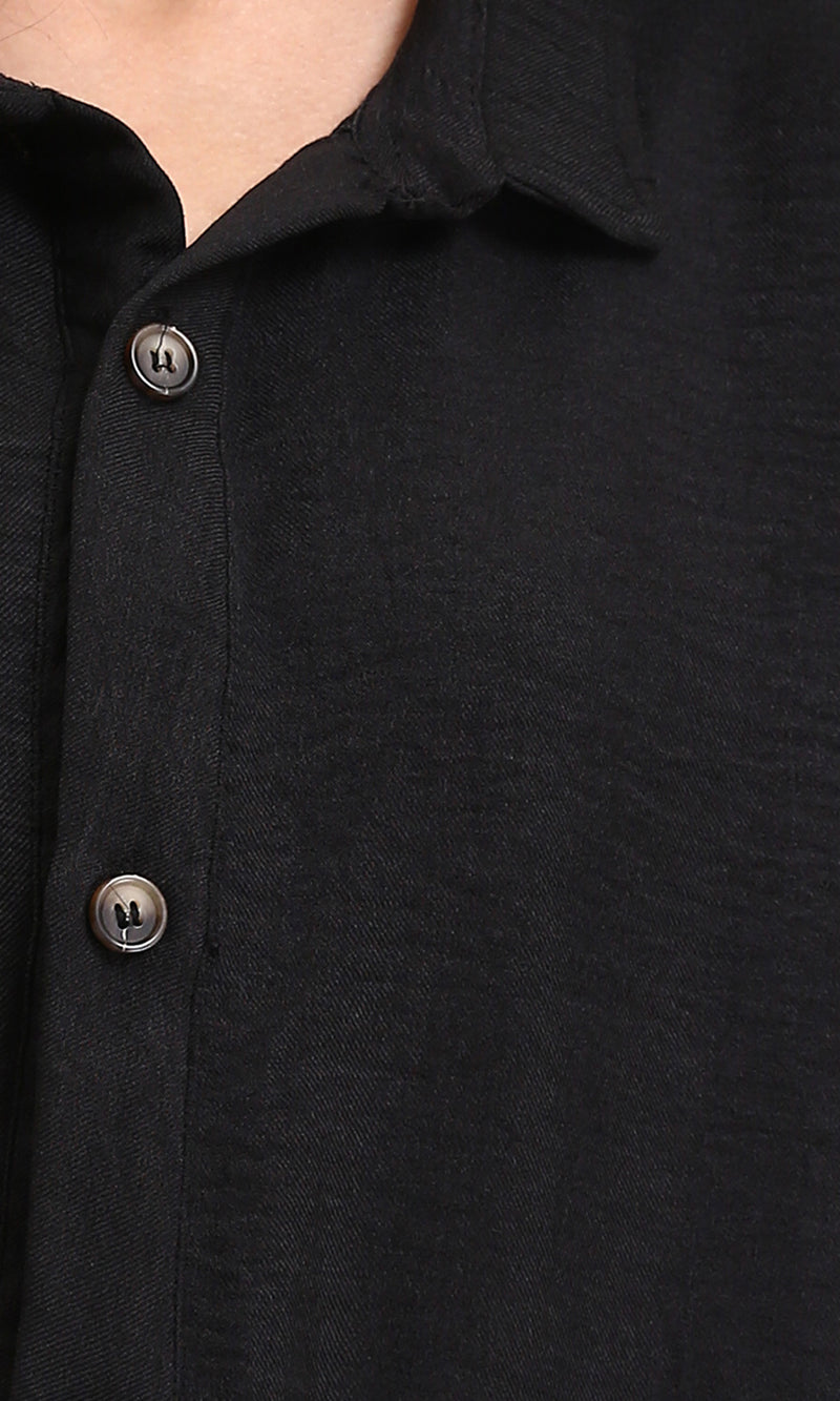 R209474 - Long Sleeves Summer Buttoned Jumpsuit - Black