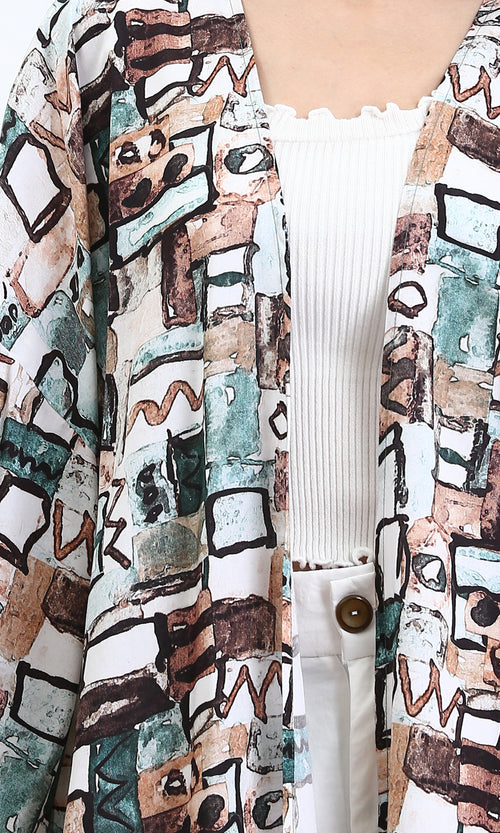 R209476 - Patterned Long Sleeves Summer Cardigan - Mint & Brown