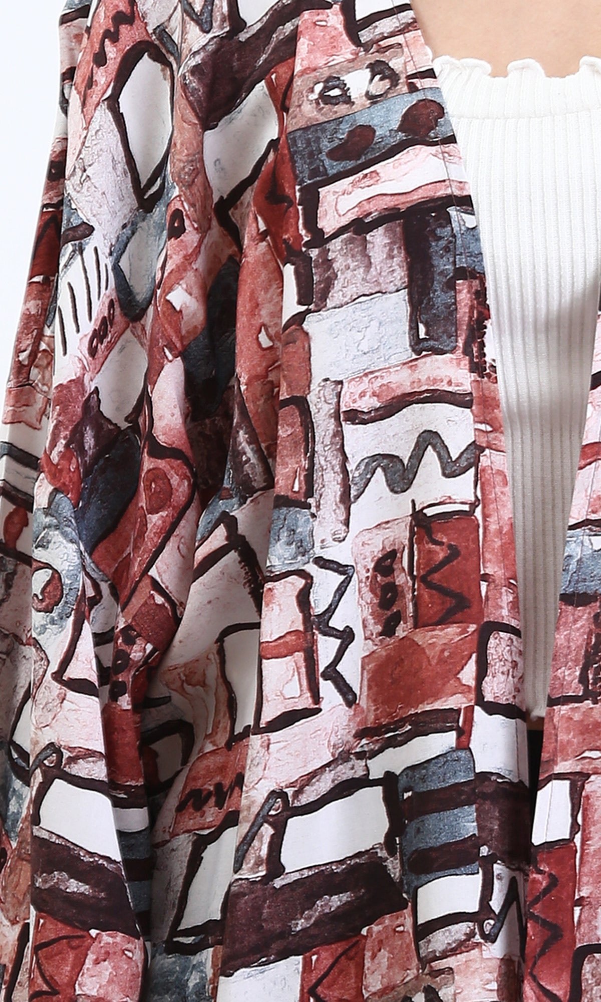 R209477 - Patterned Long Sleeves Summer Cardigan - Burgundy & Brown