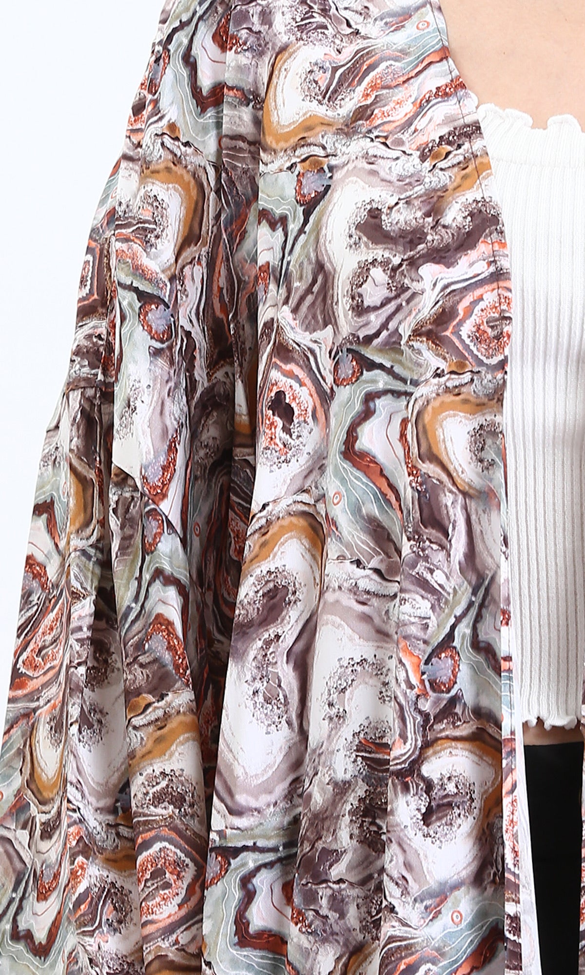 R209478 - Patterned Slip On Summer Cardigan - Brown & Orange