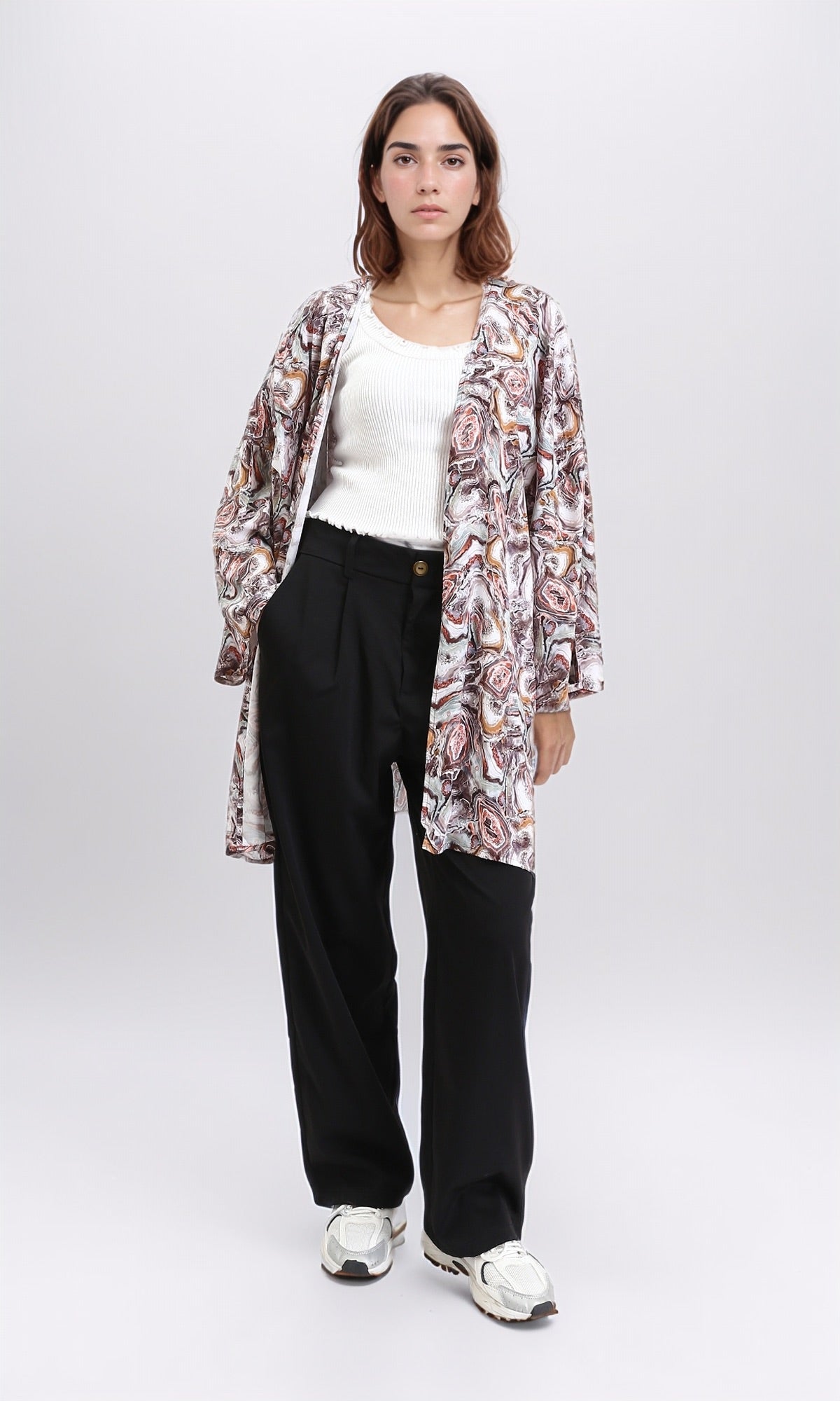 R209478 - Patterned Slip On Summer Cardigan - Brown & Orange