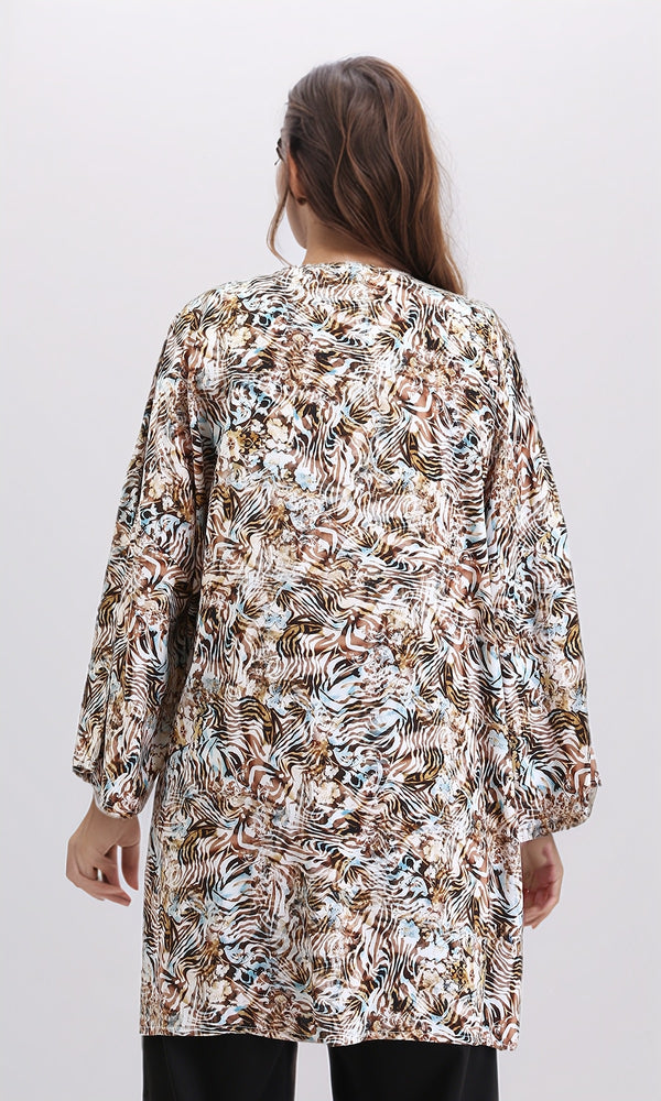 R209479 - Zebra Slip On Lightweight Cardigan - Brown & Light Blue