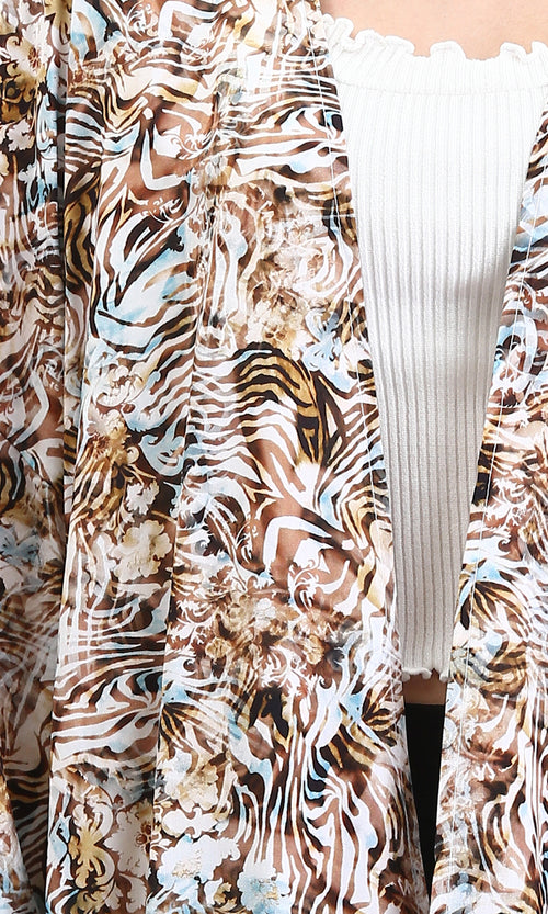 R209479 - Zebra Slip On Lightweight Cardigan - Brown & Light Blue