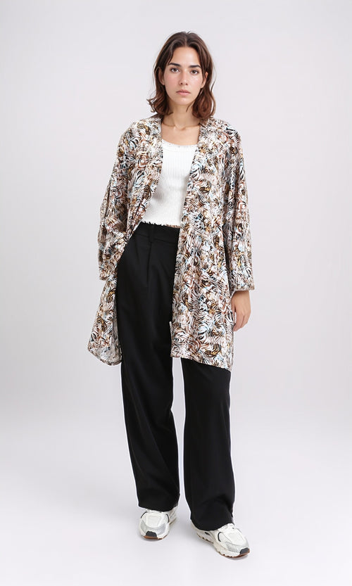 R209479 - Zebra Slip On Lightweight Cardigan - Brown & Light Blue