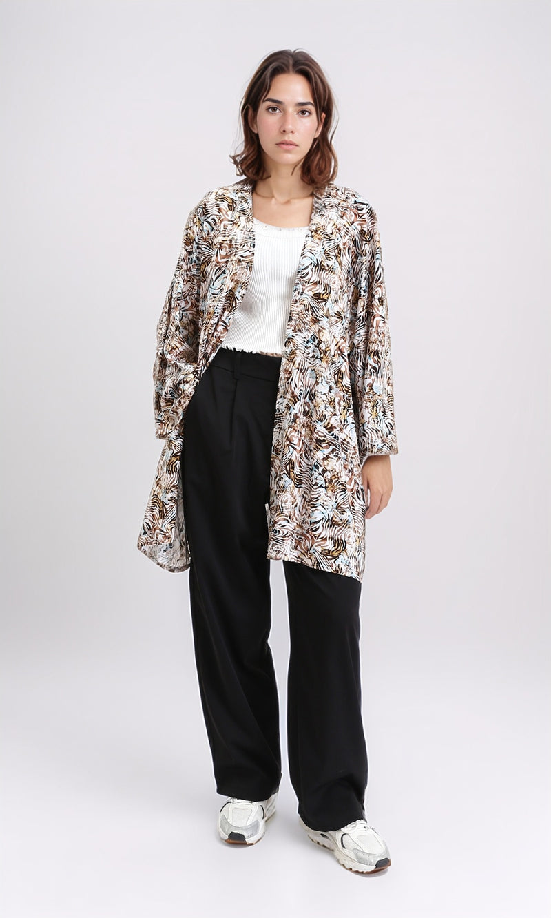 R209479 - Zebra Slip On Lightweight Cardigan - Brown & Light Blue