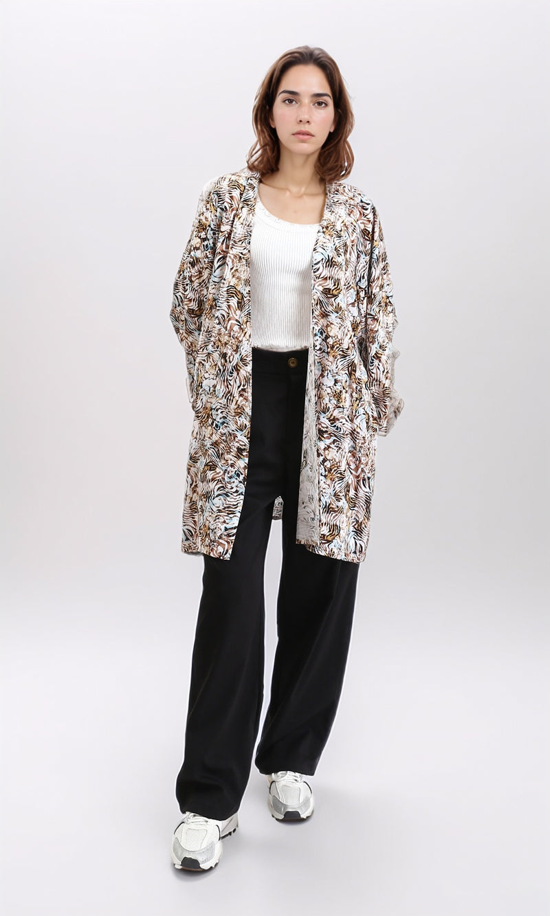 R209479 - Zebra Slip On Lightweight Cardigan - Brown & Light Blue