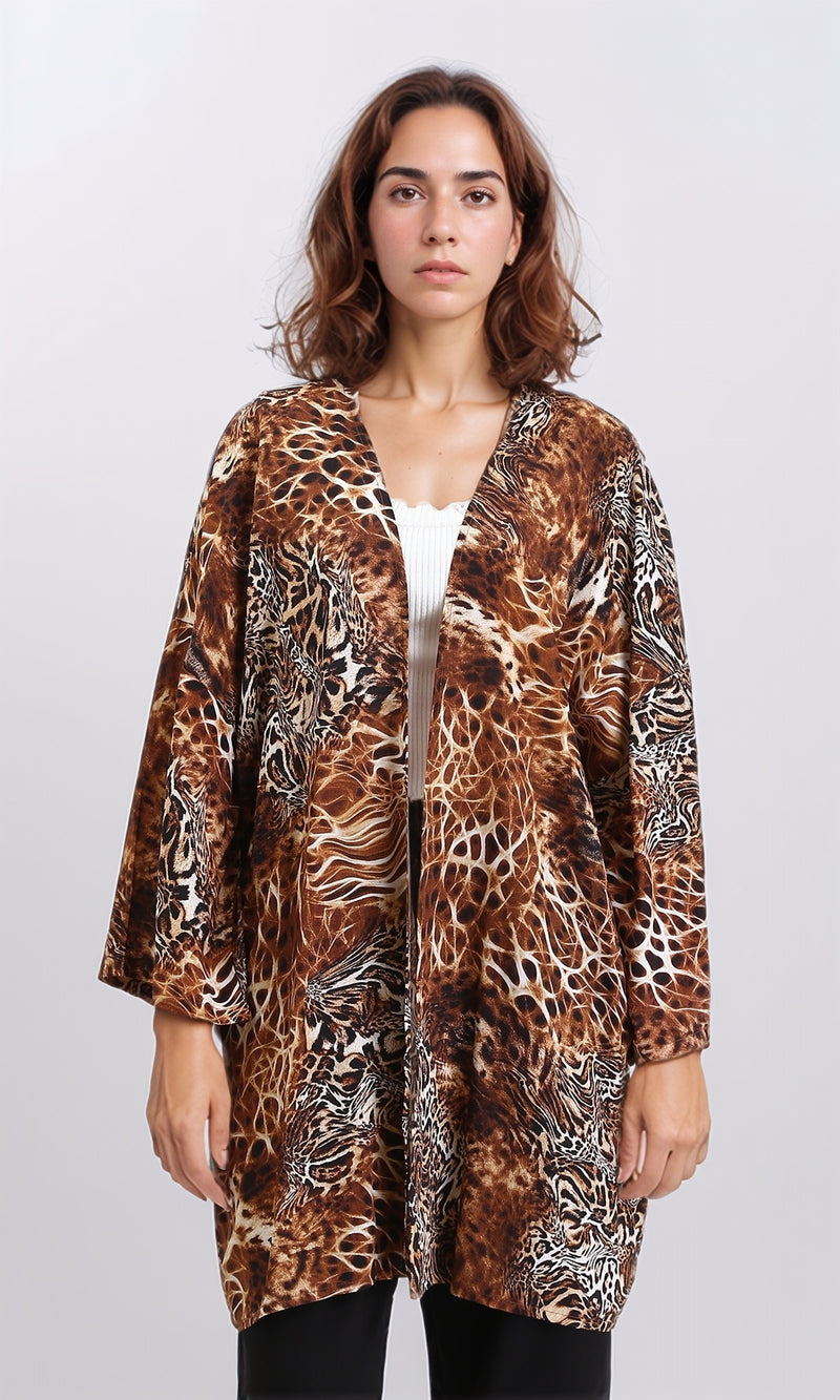 R209483 - Leopard Slip On Lightweight Cardigan - Brown