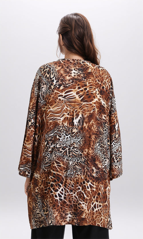 R209483 - Leopard Slip On Lightweight Cardigan - Brown