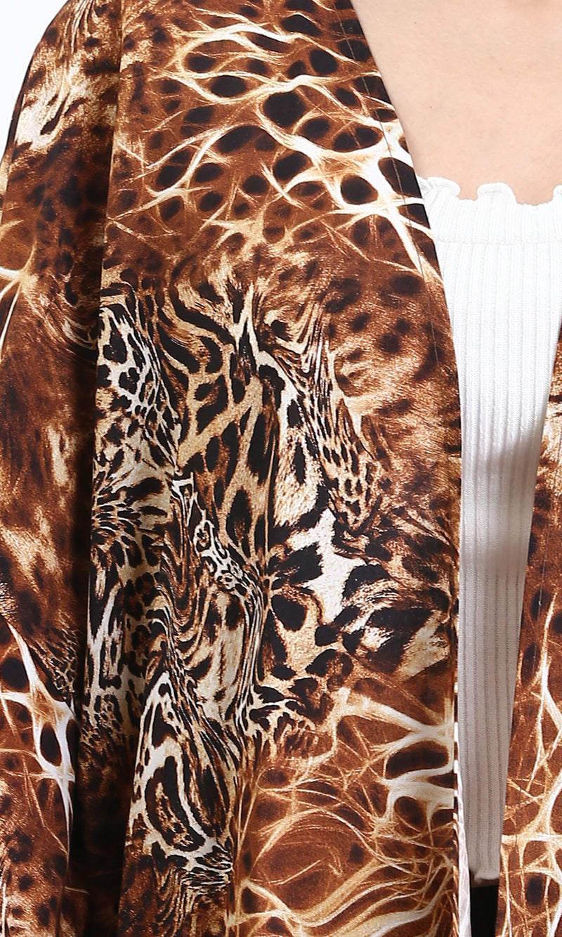 R209483 - Leopard Slip On Lightweight Cardigan - Brown