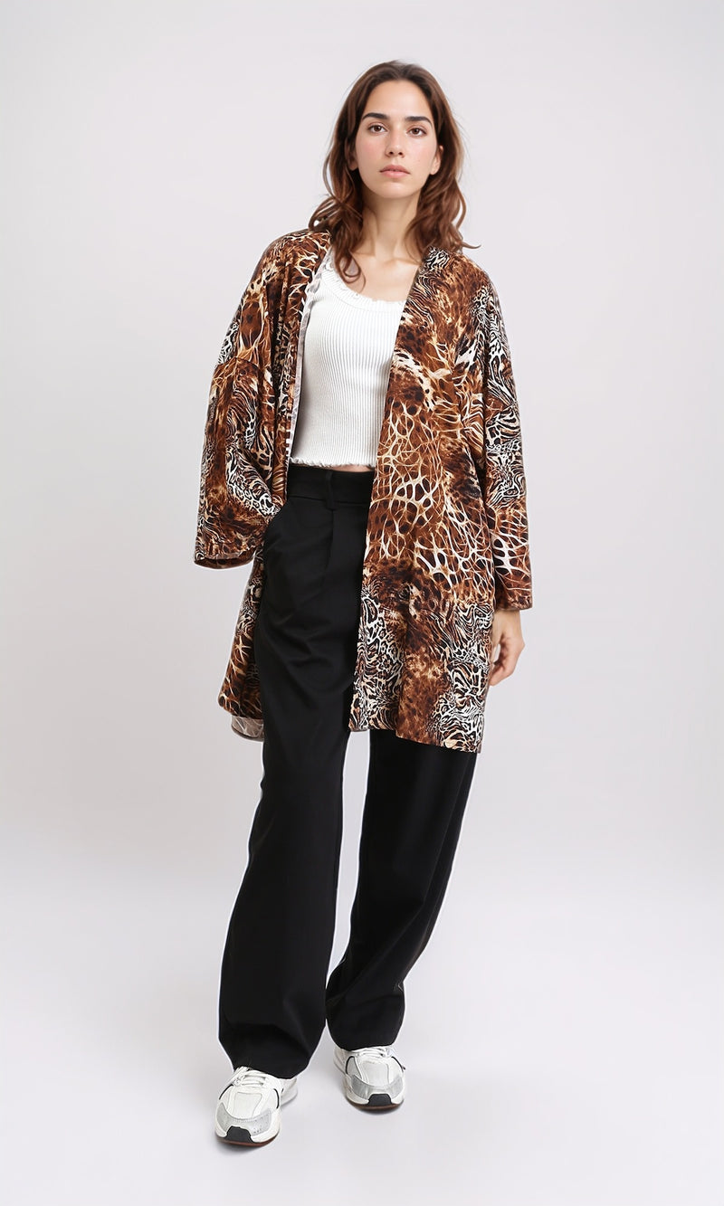 R209483 - Leopard Slip On Lightweight Cardigan - Brown