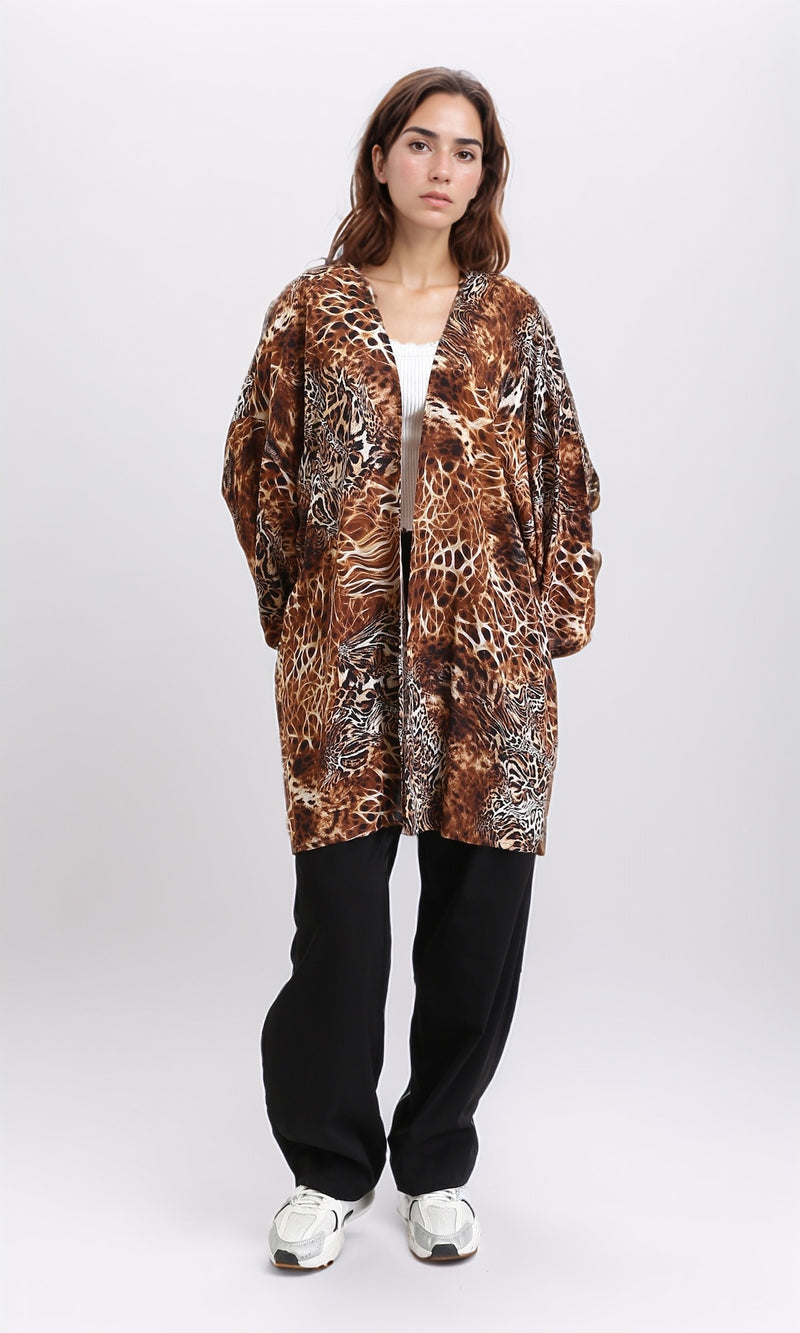 R209483 - Leopard Slip On Lightweight Cardigan - Brown