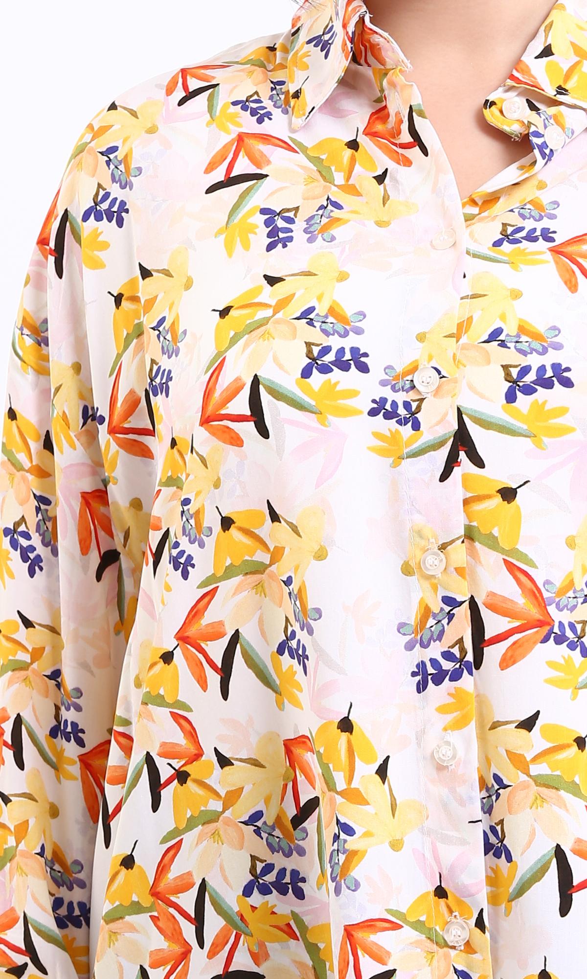 R209484-Colorful Floral Long Sleeves Shirt - Multicolor