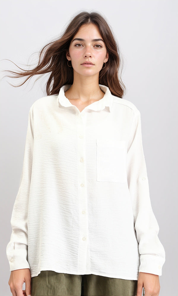 R209485 - Long Sleeves Shirt with Front Pocket - Off-White