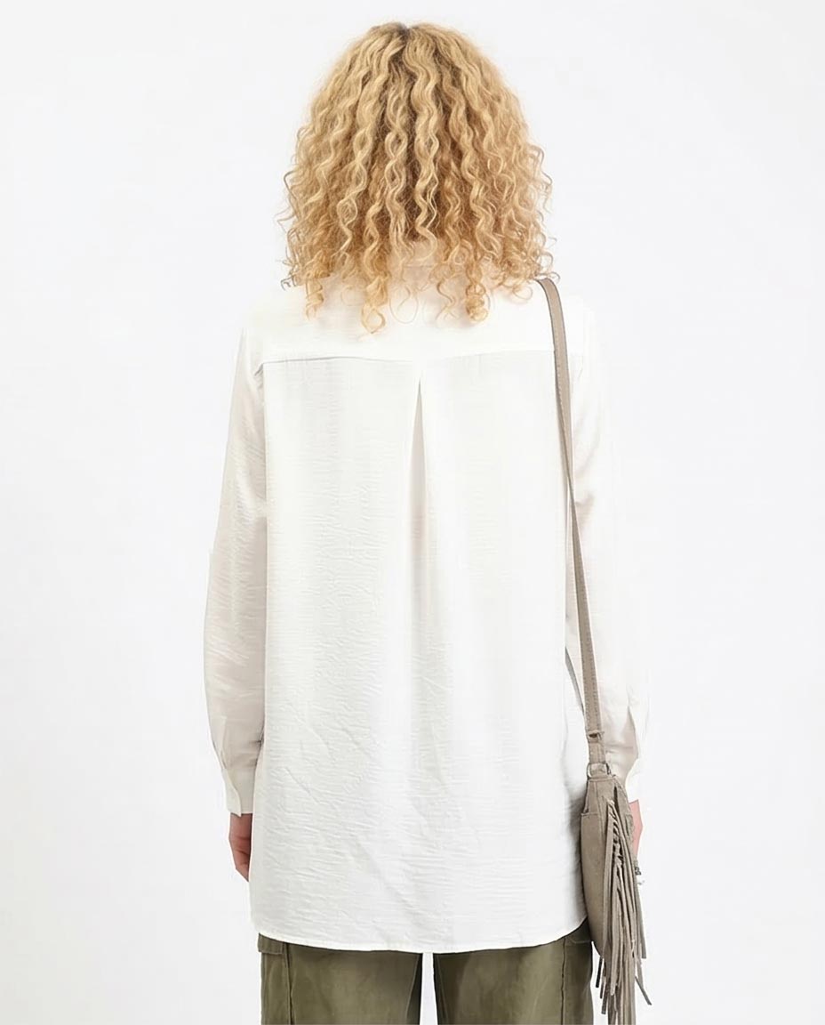 Ravin Women’s Relaxed Crinkle-Texture Button-Down Shirt – Oversized Long Sleeve with Roll-Tabs - Off-White - R209485