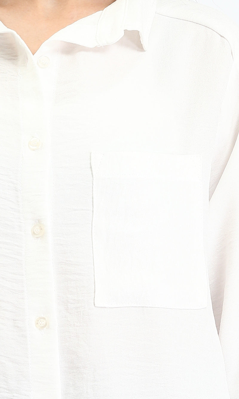 R209485 - Long Sleeves Shirt with Front Pocket - Off-White